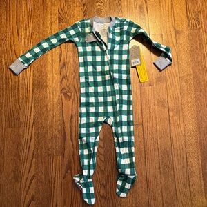 Honest Organic Cotton Green and White buffalo check  Baby Footie pajamas